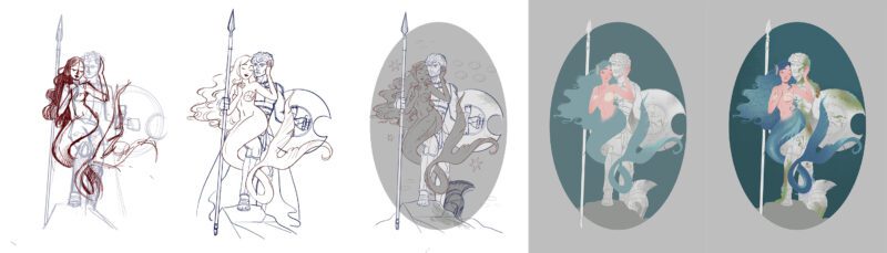 Sirena Enamorada - proceso de ilustración